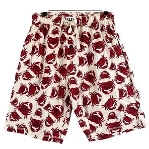Lazy One Mens M Sleep Shorts Red Crab Print 100% Cotton Lounge Novelty NWOT